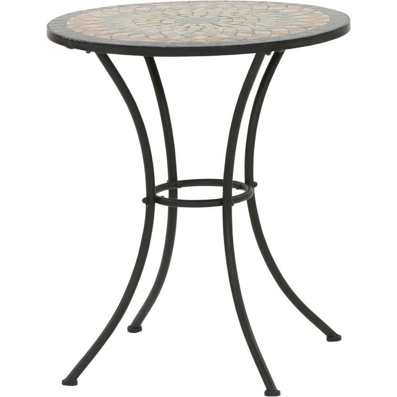 SIENA GARDEN Prato Tisch Ø 60x71 cm Gestell Stahl matt-schwarz, Tischplatte  Keramik mehrfarbig mosaikoptik