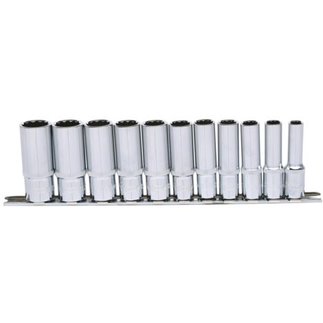 KS Tools 918.0602 12-kant-Stecknuss-Satz Lang, 3/8 Zoll Antrieb, 11-teilig (8-19 Mm) – Chrom-Vanadium Für Profi & Hobby