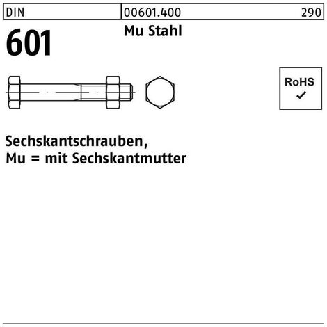 Sechskantschraube & Mutter DIN 601 M6 - Stahl verzinkt, 0,2