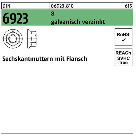 Sechskantmutter DIN 6923 m.Flansch M 16 8 galvanisch verzinkt