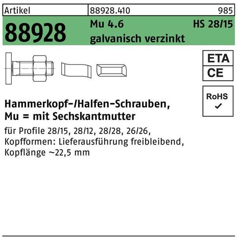 Hammerkopfschrauben Edelstahl A2 M8 und M 10 Typ 28/15