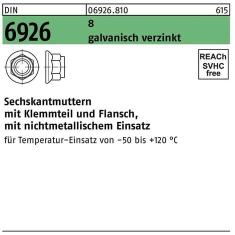 Sechskantmutter DIN 6926 m.Klemmteil/Flansch M 6 8 galvanisch verzinkt
