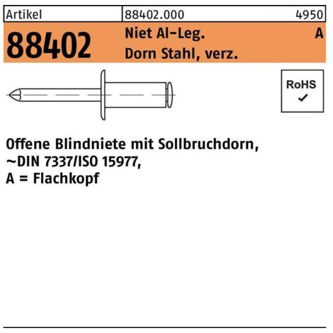 Schwarz RAL 9005 Nieten 100 Stück 3,0x6,0 Mm - Alu/Stahl Schwarz RAL 9005 Für Profis Blindnieten Flachkopf