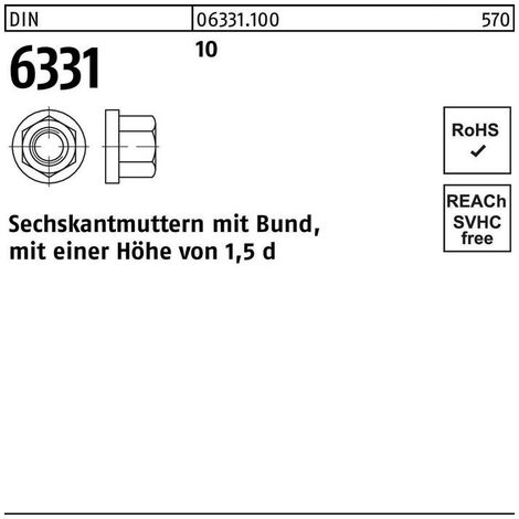 Sechskantmutter M8 mit Bund, in Edelstahl - DIN6331 von DIN