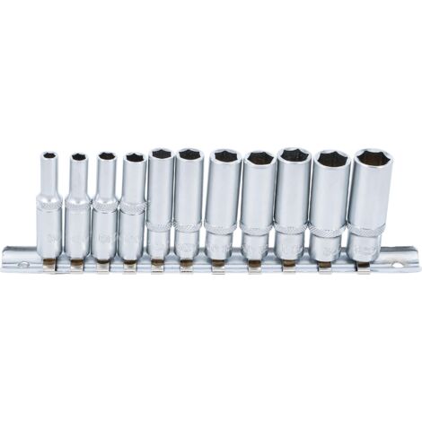 FLZOSPER Tief-Steckschlüssel-Set 11-teilig – 1/4 Zoll Antrieb, Größen 4-14 Mm, Cr-V Stahl Mit Halter
