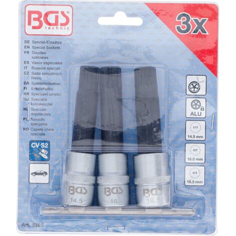 3-tlg. Spezial-Steckschlüsseleinsätze Für Alufelgen – 17, 19, 21 Mm, 1/2-Zoll Antrieb
