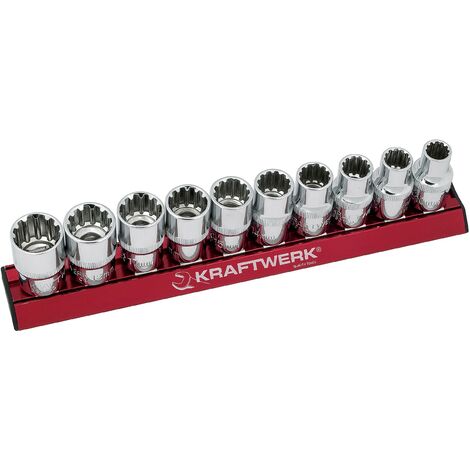 Kraftwerk E-TX-Stecknusssatz MAGALU 1/2 Zoll, 8-teilig – Von E10 Bis E24, Magnetische Schiene