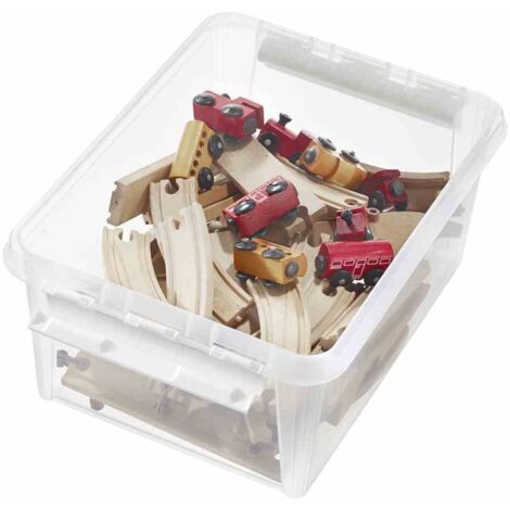 SmartStore Clipbox Flach, 14 Liter, Transparent – Stapelbare Aufbewahrungsbox Mit Deckel, 40x30x18 Cm