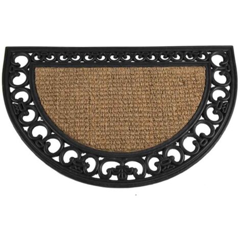 Gummimatte Gazelle halbrund, Gummi/Kokos schwarz/natur, mit Kokosfaser Maße: 45x75 cm