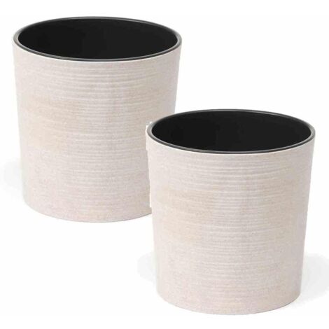 Siena Garden Pflanzgefäß ECO Locon – Rund, 25×46,5 Cm, Kunststoff Mit Holzfaser-Optik, Weiß
