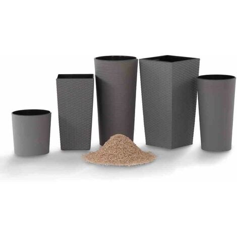 SIENA GARDEN Pflanzgefäß ECO Locon, grau, Ø 30 x 57 cm Kunststoffgefäß mit  Holzfaseranteil und Einsatz | Pflanzkübel