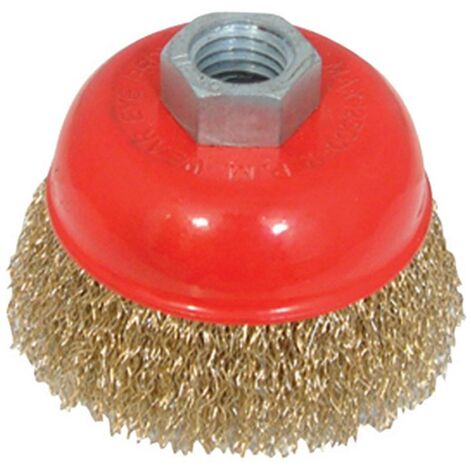 Silverline 969731 Stahldraht-Topfbürste – Vermessingt, Gewellt, 100 Mm, M14 X 2, Für 115-mm-Winkelschleifer