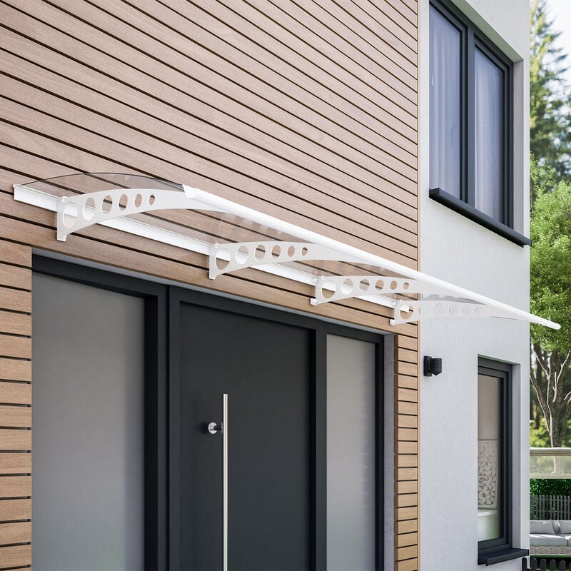 Outsunny Pultvordach Vordach für Haustür 75x195x23 cm Überdachung 5mm  Polycarbonat Sonnenschutz Regenschutz für draußen Alu Transparent