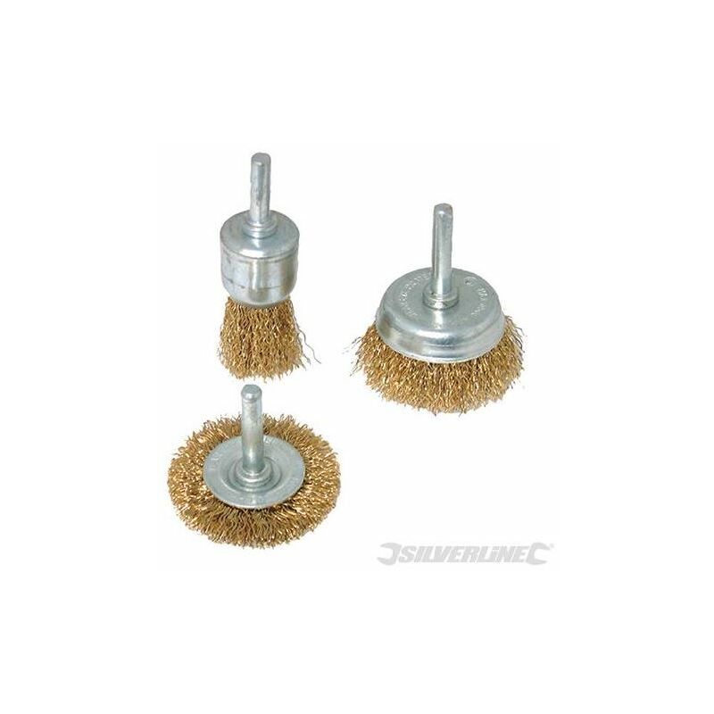 Brassed Steel Wire Wheel & Cup Brush Set 3pce - 3pce