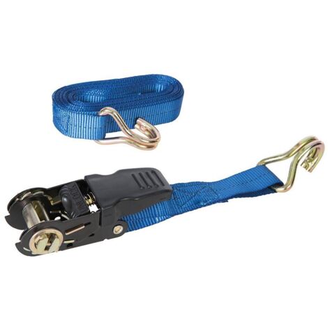 Silverline Rubber-Handled Ratchet Tie Down Strap J-Hook - 4.5m x 25mm - Rated 350kg Capacity 700kg