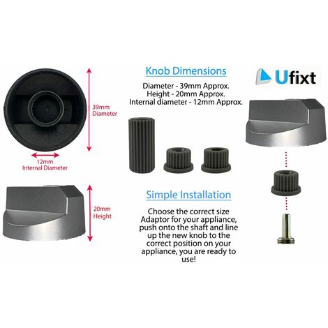 Cooker Control Knobs With Adapters Ufixt Universal Cooker S - Set Of 6 Silver Knobs With Adaptors For Most Major Brands Oven Control Knob - Foto 5