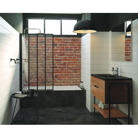 ONDEE - Mamparas de baño VERIA - mampara 80x140X0,5CM - Vidrio templado - acabado negro mate
