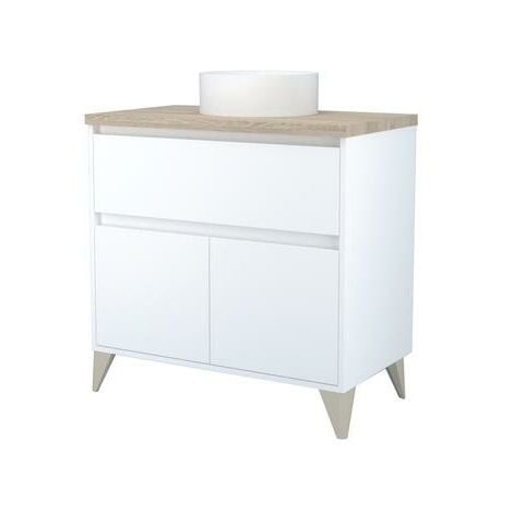 Mueble de la colección ONA - Ancho 80cm - blanco lacado y Madera - blanco y madera