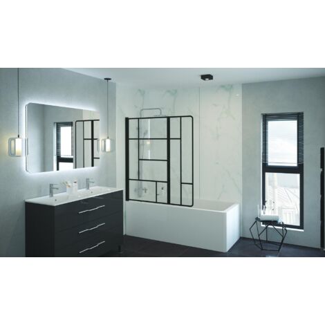 ONDEE - Mamparas de baño bañera FABRILIA - Vidrio templado - Acabado negro mate - 120x140x0,5cm