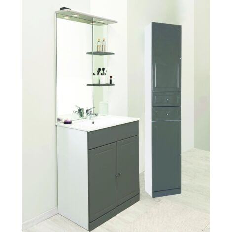 ONDEE - Mueble de baño de la colección TOLEDE - Entregado en kit - columna 35cm - Acabado PVC Gris brillante
