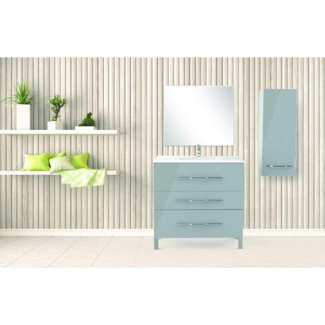 ONDEE - Mueble de baño de la colección ALAN- Entregado montado -  Ancho 90cm - Gris lacado brillante