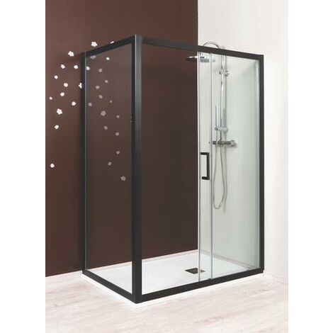 mampara NAPA - Mampara fija  - Vidrio templado - Acabados negros - 80x195x0,6cm