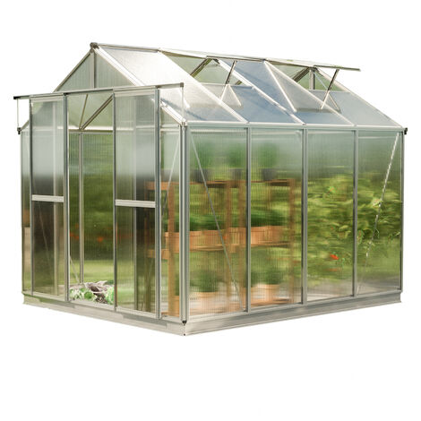 GFP Invernadero Saphir 4 estructura de aluminio 259x259 cm, placas alveolares de 8 mm, con sistema de apertura automático de ventanas y base de cimentación metálica (1/5)