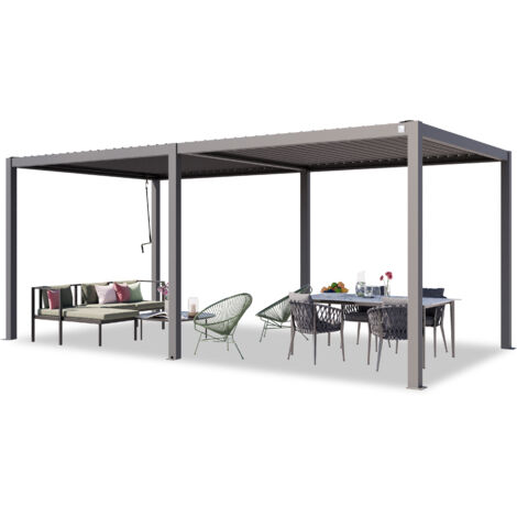 PRIMEYARD Pérgola 3x6 m postes de aluminio con techo de lamas de acero pabellón de jardín gris