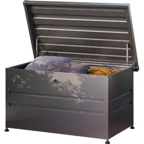 PRIMEYARD® Baúl exterior 132x64x72 cm almacenaje exterior arcón exterior metálico antracita impermeable