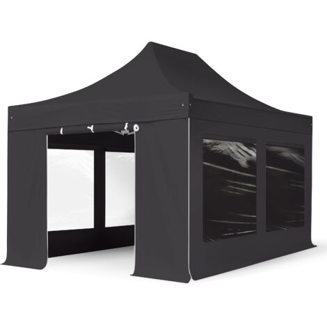 3x4,5m gazebo pieghevole con laterali (finestre panoramiche), PREMIUM acciaio, nero (1/5)