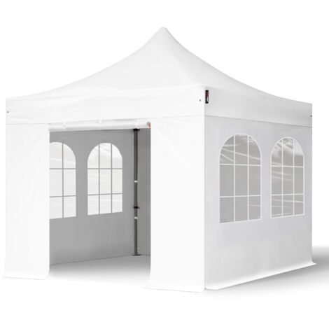 3x3m gazebo pieghevole con laterali (finestre), PREMIUM acciaio, bianco (1/5)