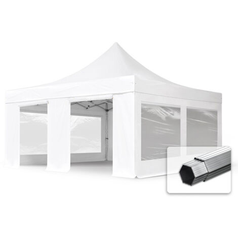 5x5m gazebo pieghevole PVC 850 ignifugo con laterali (finestre panoramiche), PROFESSIONAL 50mm alluminio, bianco (1/5)