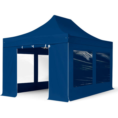 3x4,5m gazebo pieghevole con laterali (finestre panoramiche), PREMIUM acciaio, blu scuro (1/5)
