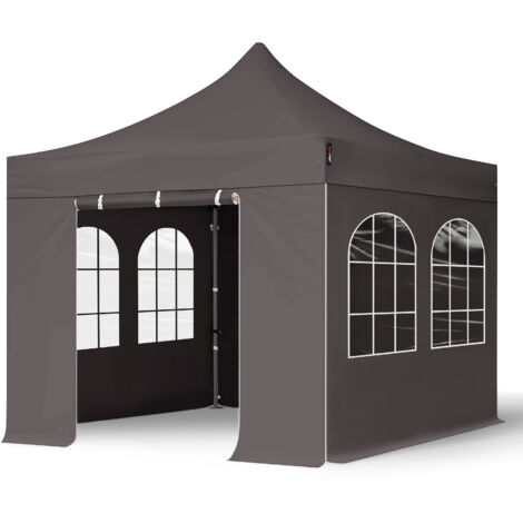 3x3m gazebo pieghevole con laterali (finestre), PREMIUM acciaio, grigio scuro (1/5)