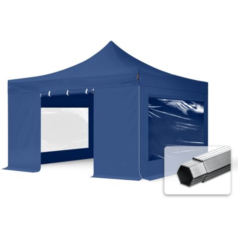 4x4m gazebo pieghevole PES 800 con laterali (finestre panoramiche), PROFESSIONAL 40mm alluminio, blu (1/5)