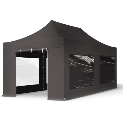 3x6m gazebo pieghevole con laterali (finestre panoramiche), PREMIUM acciaio, grigio scuro (1/5)