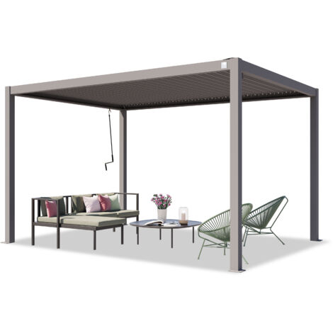 PRIMEYARD Pérgola 3x4 m postes de aluminio con techo de lamas de acero pabellón de jardín gris