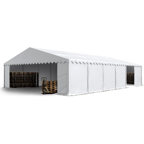 TOOLPORT Carpa almacén 8x12 m PVC 750 N impermeable blanco carpa de almacenamiento con base reforzada