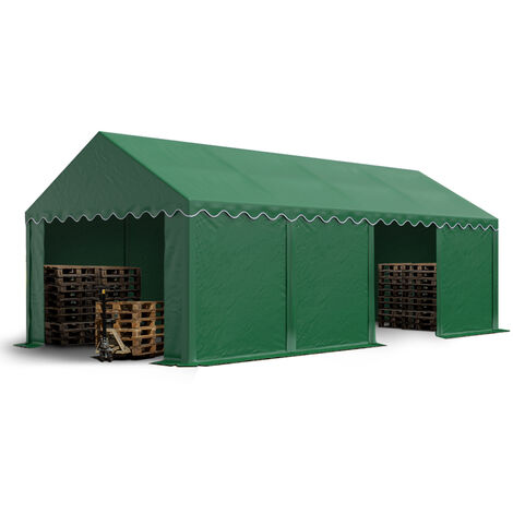 TOOLPORT Carpa almacén 4x8 m PVC 750 N impermeable verde oscuro carpa de almacenamiento con base reforzada