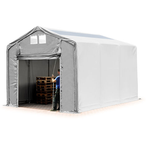 TOOLPORT Carpa almacén 4x6 m carpa industrial con puerta levadiza, PVC 850 N con claraboya, 100% impermeable, gris - 3m de altura lateral (1/5)