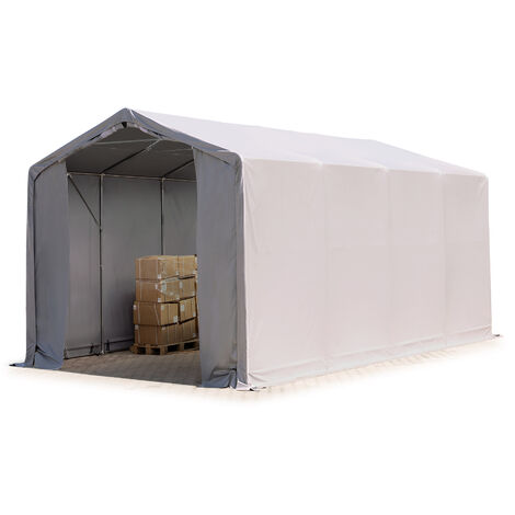 TOOLPORT Carpa almacén 4x8 m carpa industrial con 3m de altura lateral PVC 850 N 100% impermeable gris (1/5)
