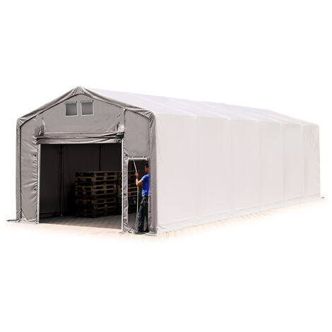 TOOLPORT Carpa almacén 5x12 m carpa industrial con 3m de altura lateral PVC 850 N 100% impermeable gris con puerta levadiza (1/5)