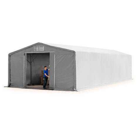 TOOLPORT Carpa almacén 8x12 m carpa industrial con 3m de altura lateral PVC 850 N 100% impermeable gris con puerta corrediza (1/5)