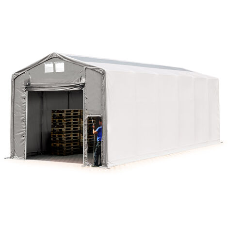 TOOLPORT Carpa almacén 6x12 m carpa industrial con puerta levadiza, PVC 850 N con claraboya, 100% impermeable, gris - 3,6m de altura lateral (1/5)