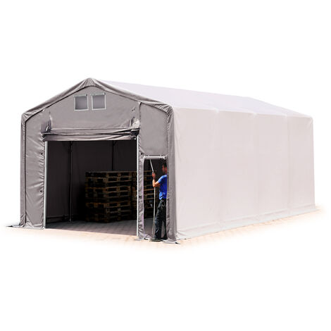 TOOLPORT Carpa almacén 6x8 m carpa industrial con 3m de altura lateral PVC 850 N 100% impermeable gris con puerta levadiza (1/5)