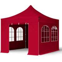 3x3m gazebo pieghevole con laterali (finestre), PREMIUM acciaio, rosso