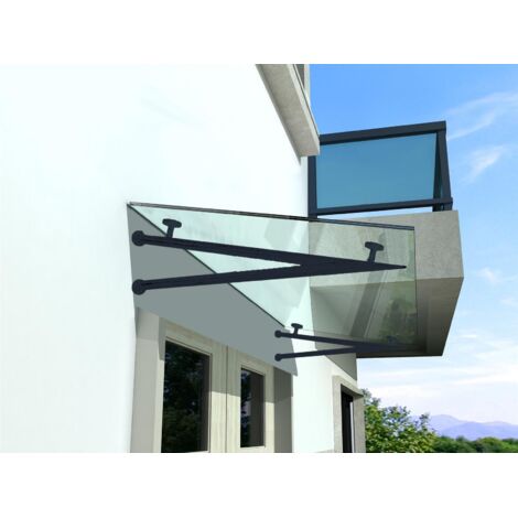 BuyLando - (V) Auvent en verre transparent 180x90 cm avec support en acier inoxydable RAL 7016