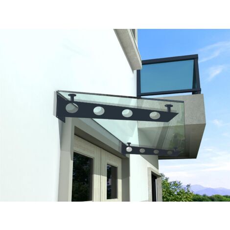 BuyLando - (S) Auvent en verre transparent 190x90 cm avec support en acier inoxydable RAL 7016