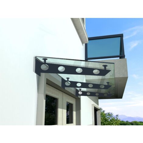 BuyLando - (3S) Auvent en verre transparent 230x90 cm avec support en acier inoxydable RAL 7016