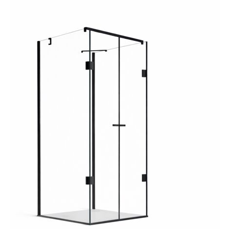 BuyLando Emma 90x80x90 cm H: 195 cm Cabine de douche en U ferrures noires (1/5)